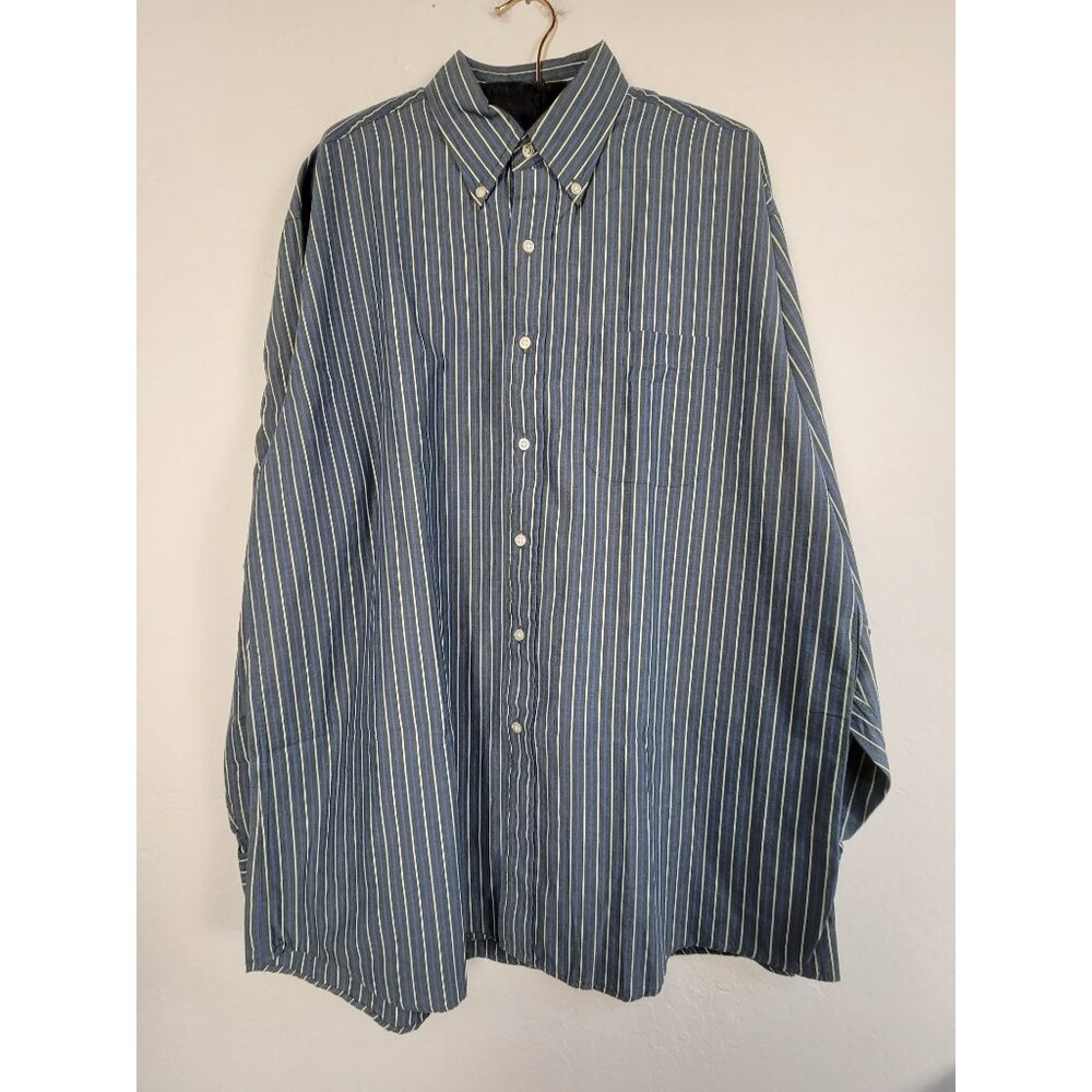 Brooks Brothers Mens Blue White Striped Button-Down Sport Shirt Large All Cotton